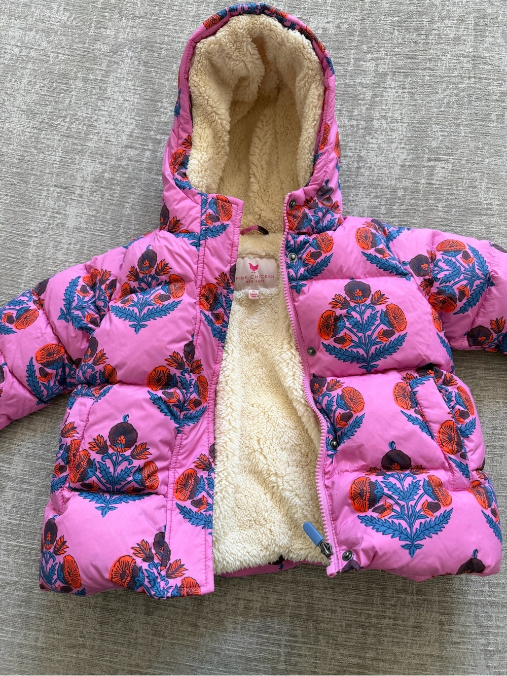 Pink Chicken Pink Floral-Pattern Sherpa-Lined Kids Puffer Jacket